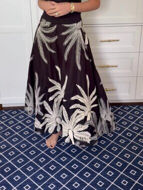 NWT Johanna Ortiz Pictographs Embroidered Palm Maxi Skirt Black Size 4